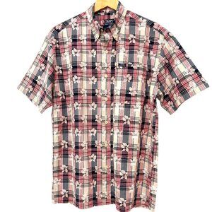 CHAPS RALPH LAUREN Shirt Button Down Short Sleeve Plaid with Floral Pattern Sz M